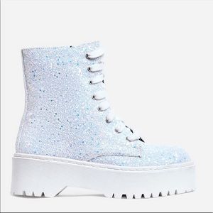 Glitter boots combat white